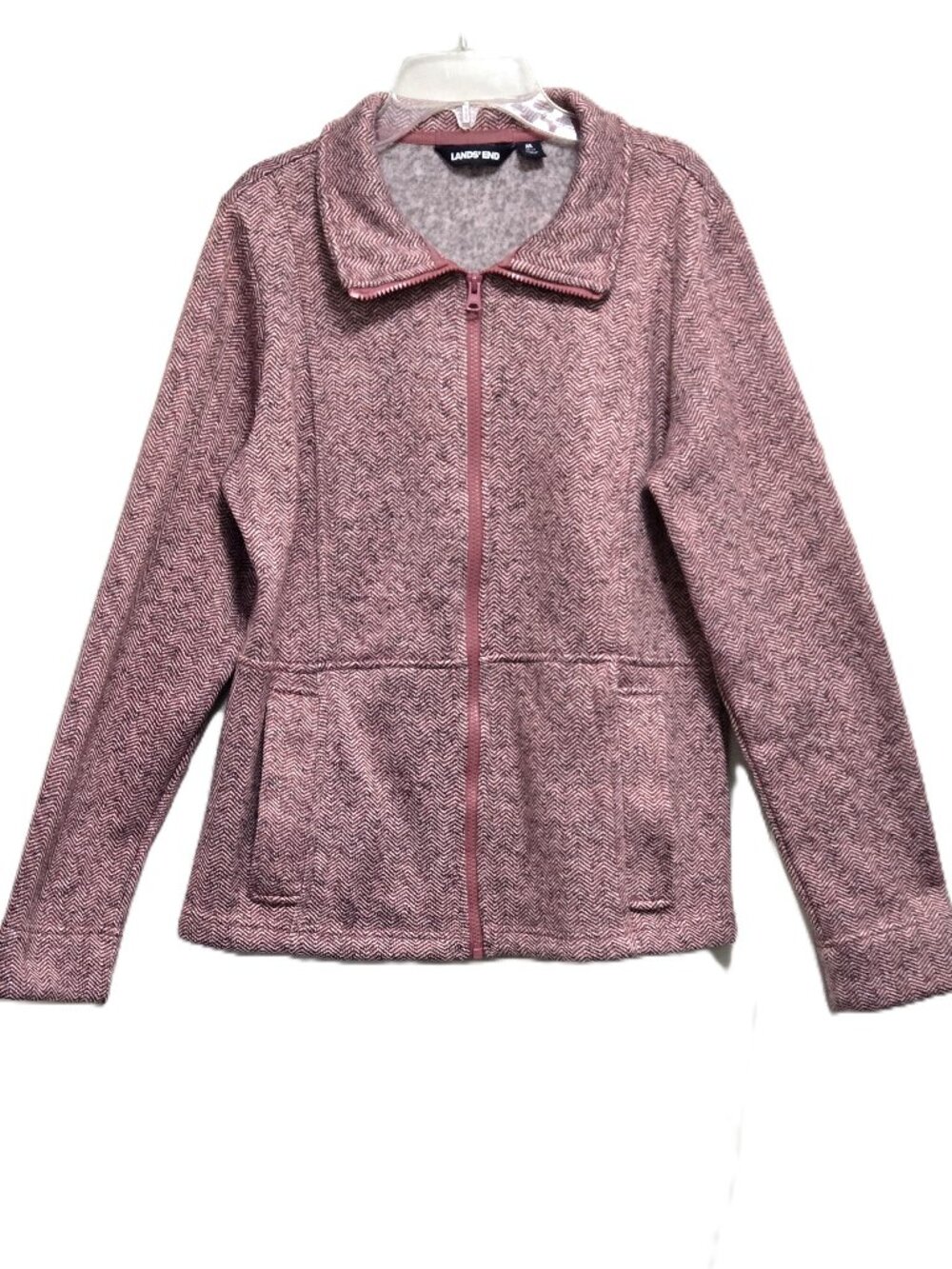 Lands End Pink Herringbone Fleece Full Zip Jacket.